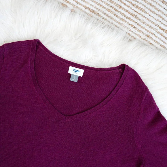 OLD NAVY V NECK LIGHTWEIGHT SWEATER WINE BURGUNDY PURPLE SZ L - Picture 4 of 9